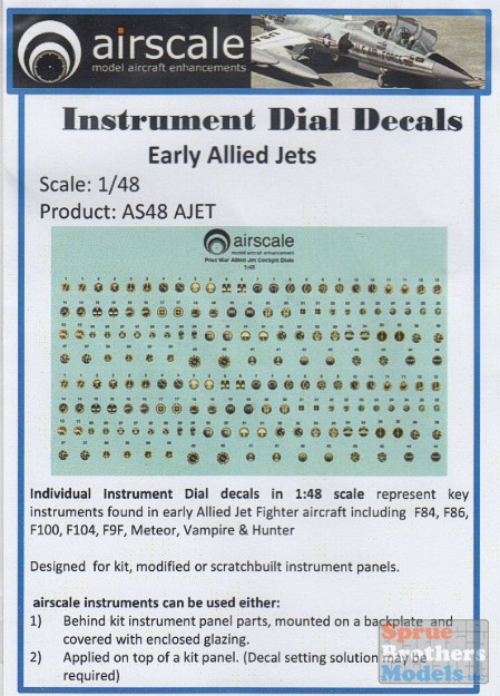 airscale Early Allied Jet Cockpit Instrument Dial decals 1/48 scale AS48 AJET