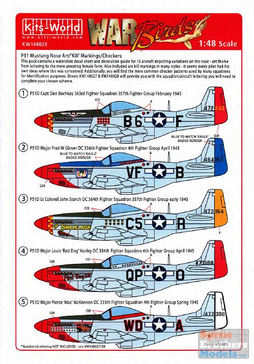 Kits World Decals 1/48 P-51B MUSTANG NOSE ART 4th Fighter Squadron 