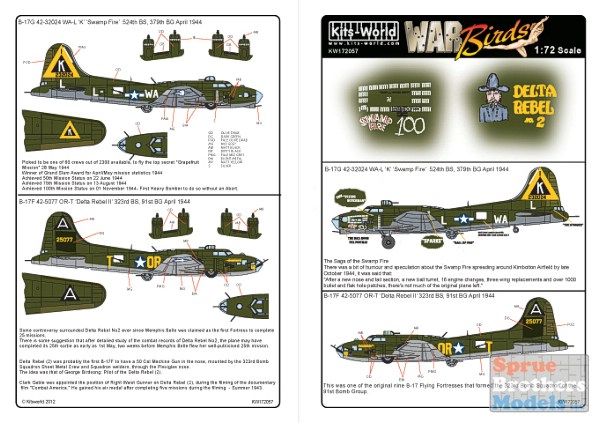 Kits World Decals 1/72 B-17G FLYING FORTRESS Tondalyo & Wee Willlie 