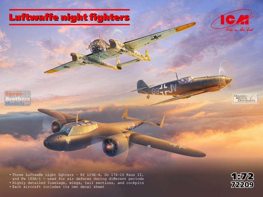 ICM72209 1:72 ICM Luftwaffe Night Fighters (Bf109E-4 Fw189A-1