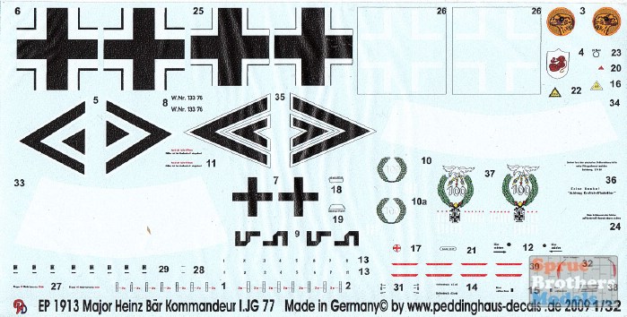 //JG 77 Peddinghaus 1//32 1913 Bf 109 F Major Heinz Bär Kommandeur I