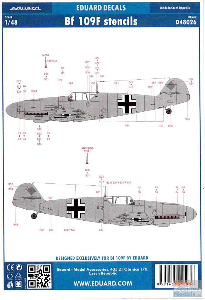 Eduard Eduad48026 Bf 109f Stencil 1/48 