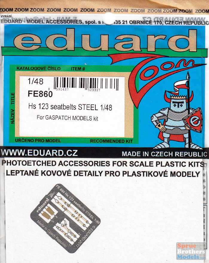 EDUFE860 1:48 Eduard Color Zoom PE - Hs 123 Seatbelts (GPT kit)