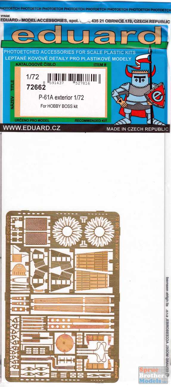 Eduard 1/72 scale photoetched details for P-61A exterior by Hobby Boss - 72662 Eduard 1/72 scale photoetched details for P-61A exterior by Hobby Boss - 72662