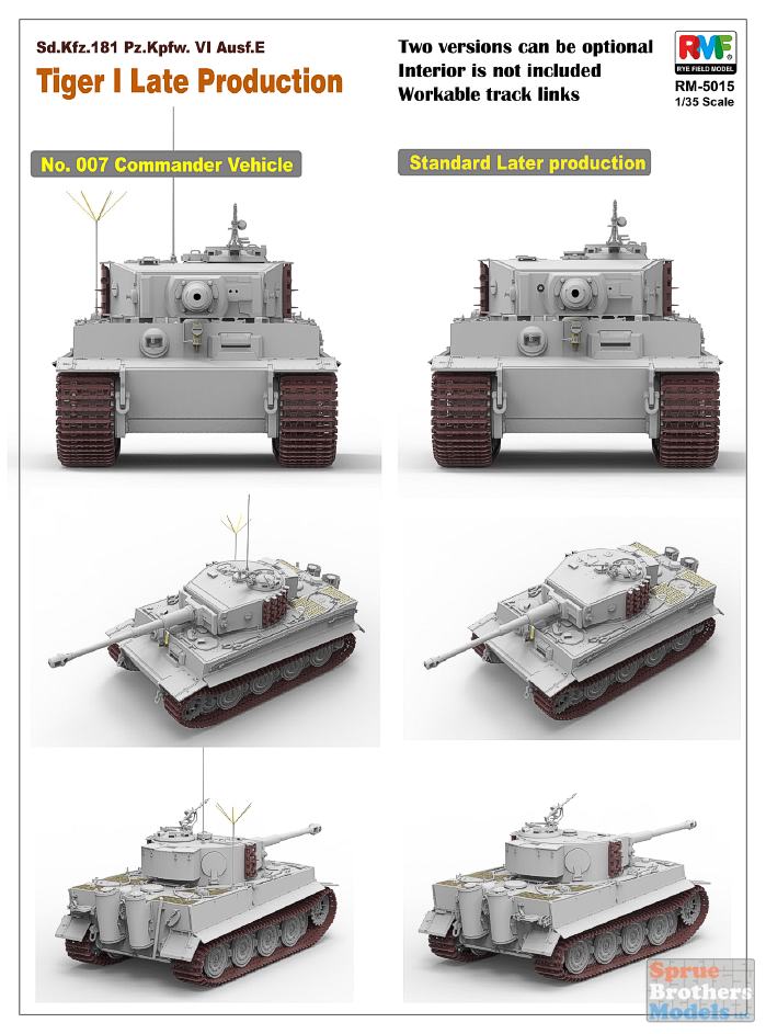 Ryefield Models 5015 Tiger I Tank Late Production 1:35 Plastic Model Tank Kit 