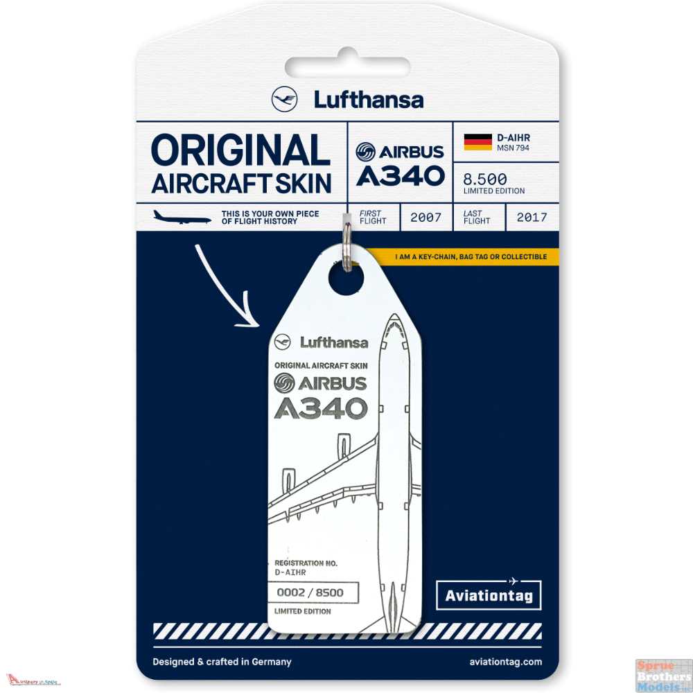 AviationTag AVT062 Airbus A340 Reg #A7-AGB Gray Original Aircraft Skin Keychain/Luggage Tag/Etc with Lost & Found Feature Qatar Airways 