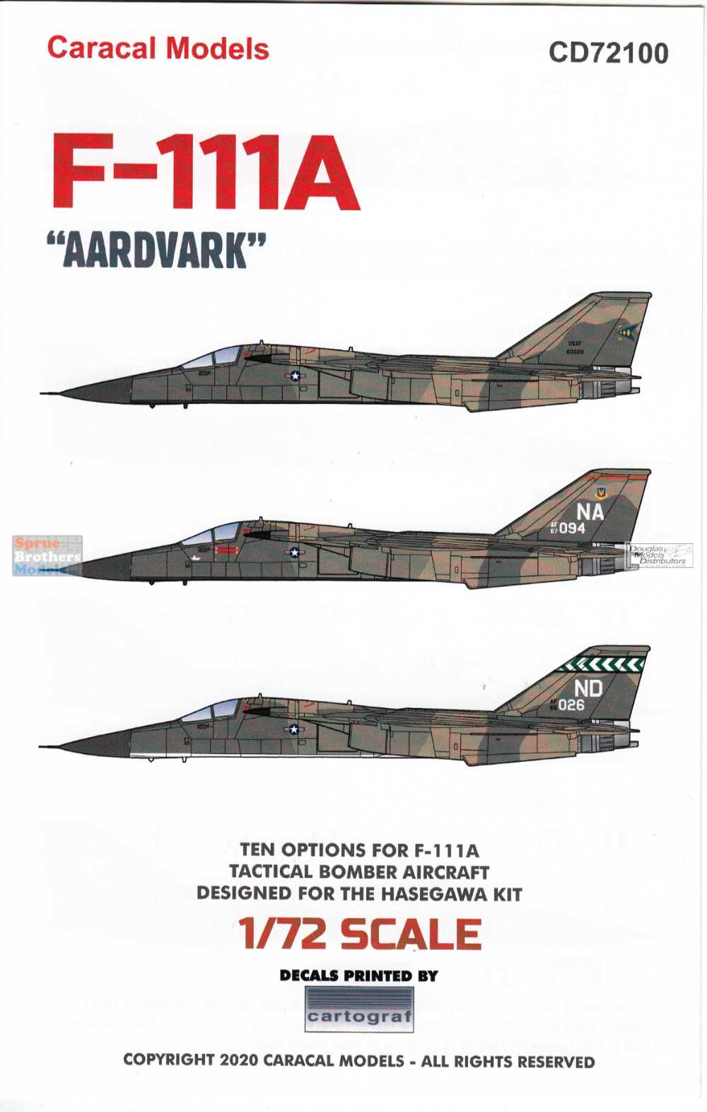 DECAL FOR F-111A AARDVARK 1/72 PRINT SCALE 72-268 