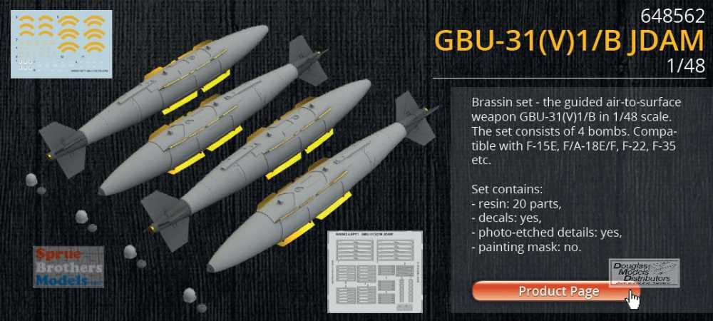 Eduard Brassin 672208 1/72 GBU-32 JDAM Guided Bombs for the B-2 Spirit 8 pcs. 