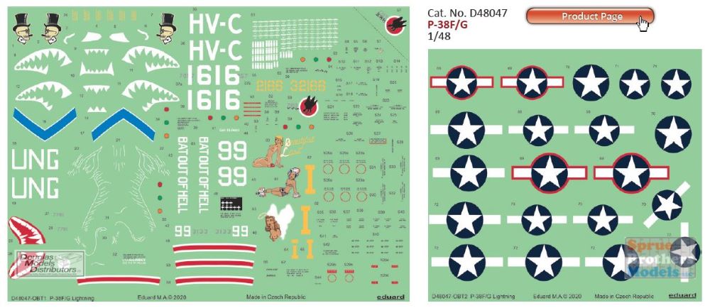 Decals 1/48 P-38F/G - 1/48 Aircraft Mask & Decals