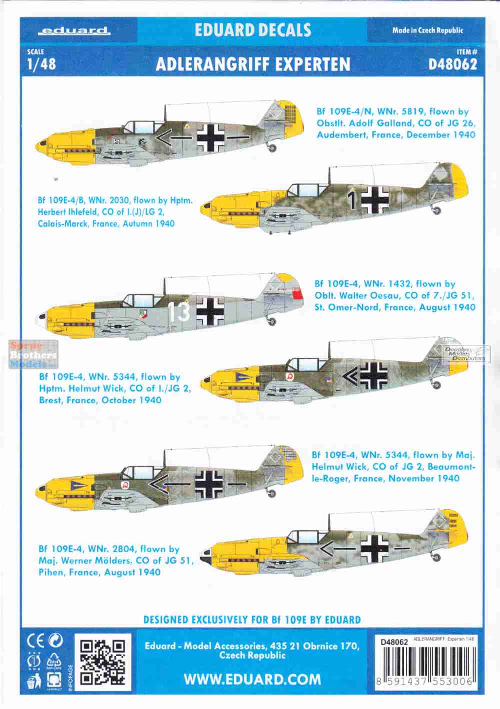 MESSERSCHMITT Bf-109 E-4 HAHN & VON VERRA LUFTWAFFE ACES MARKINGS 1/72 ICM 