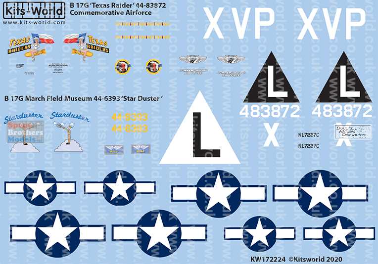 Details about   Kits World Decals 1/72 BOEING B-17G FLYING FORTRESS Texas Raiders & Yankee Lady 