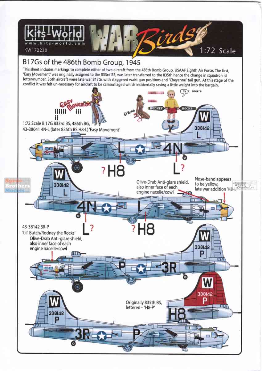 KSW172230 1:72 Kits-World Decals B-17G Flying Fortress 'Easy