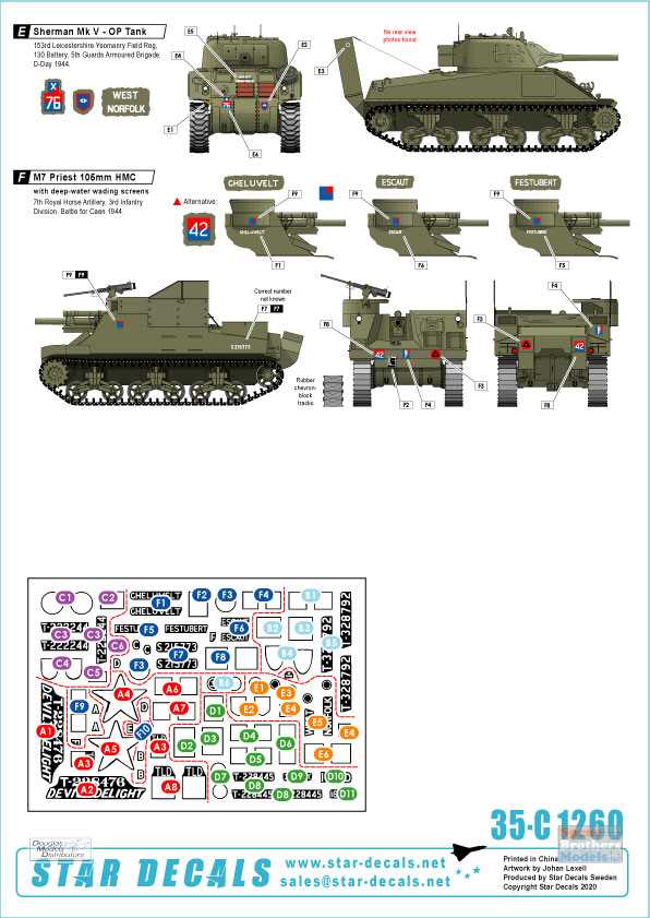 Pil Omvendt mad SRD35C1260 1:35 Star Decals - Royal Artillery in NW Europe 1944-45 Part 3  Sherman M7 Priest - Sprue Brothers Models LLC