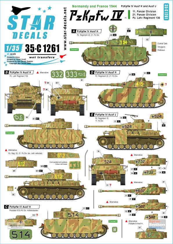 8 tanks Peddinghaus 1/48 Panzer IV Ausf.J Tank Markings 1944-1945 WWII 2494 