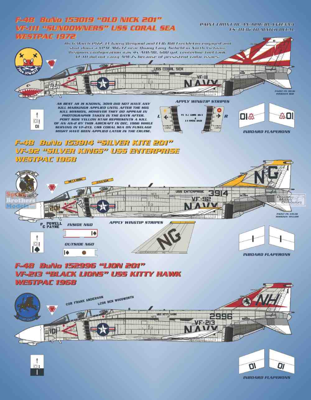 1/48 Bullseye Decals #48-017 F-4B Phantom II Fleet Phantoms Pt.1 