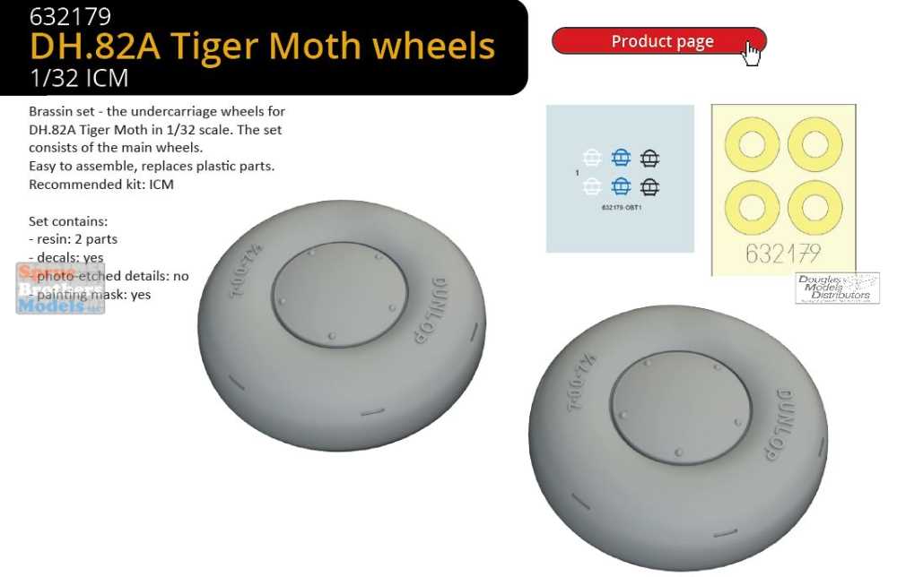 Brassin 1/32 scale DH.82A Tiger Moth wheels for ICM - 632179 Brassin 1/32 scale DH.82A Tiger Moth wheels for ICM - 632179