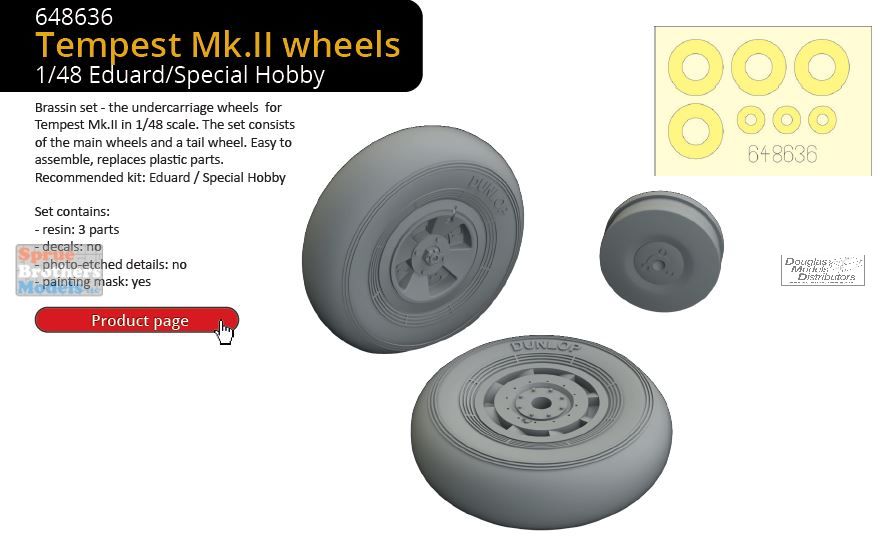 Brassin 1/48 resin Tempest Mk. II wheels for EDUARD, SPECIAL HOBBY - 648636 Brassin 1/48 resin Tempest Mk. II wheels for EDUARD, SPECIAL HOBBY - 648636