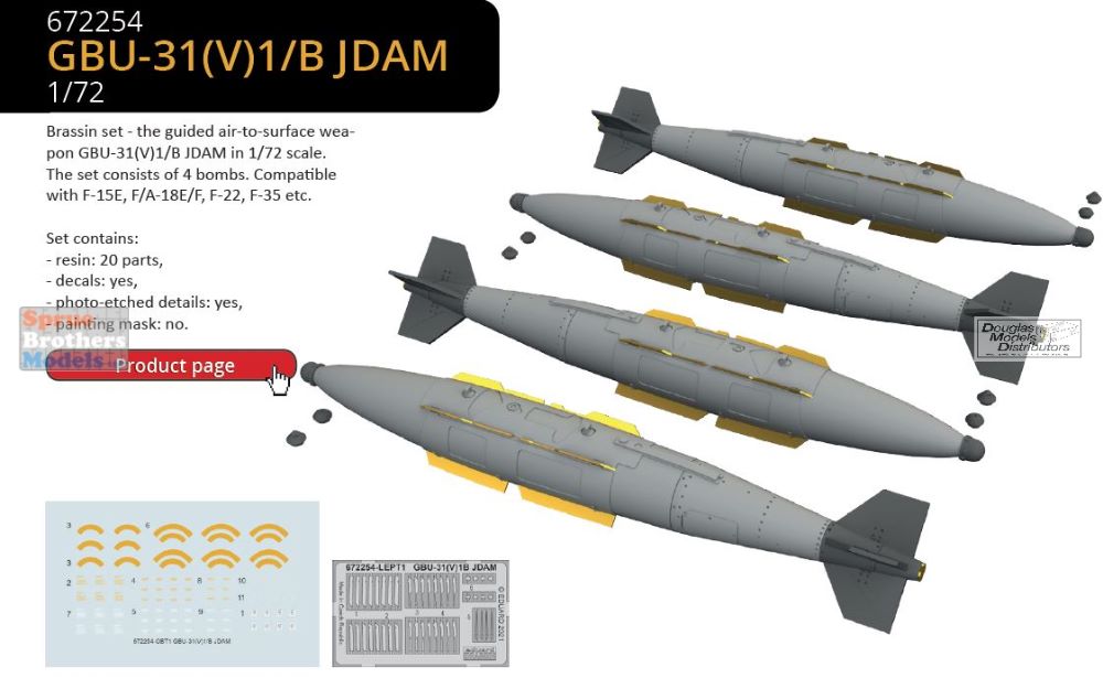Brassin 1/72 Scale Resin air-to-surface weapon GBU-31(V)1/B JDAM - 672254 Brassin 1/72 Scale Resin air-to-surface weapon GBU-31(V)1/B JDAM - 672254
