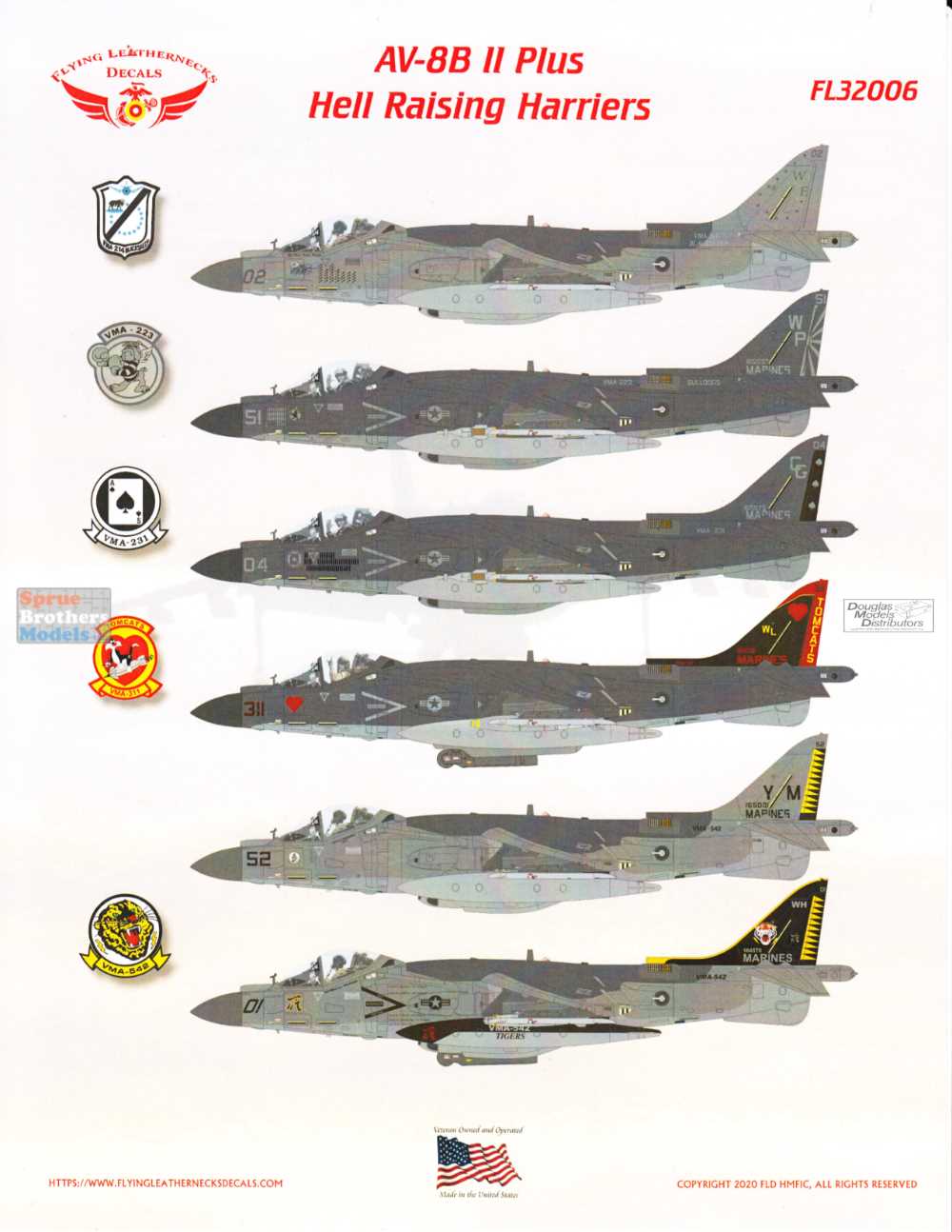 Flying Leathernecks Decals FL32006 AV-8B Harrier II Plus for 1/32 Trumpeter 