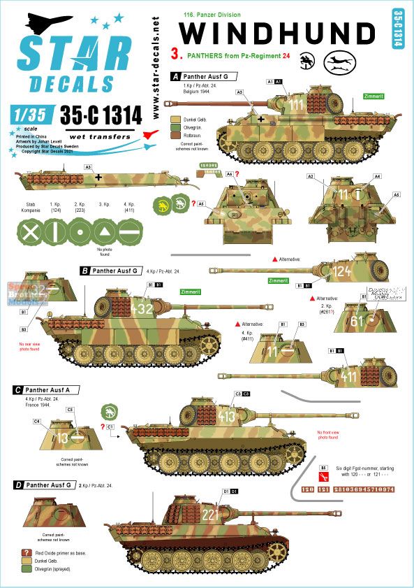 Star Decals 1/35 WINDHUND PART 2 116th Panzer Division Panther Tanks Pz Regt 16 