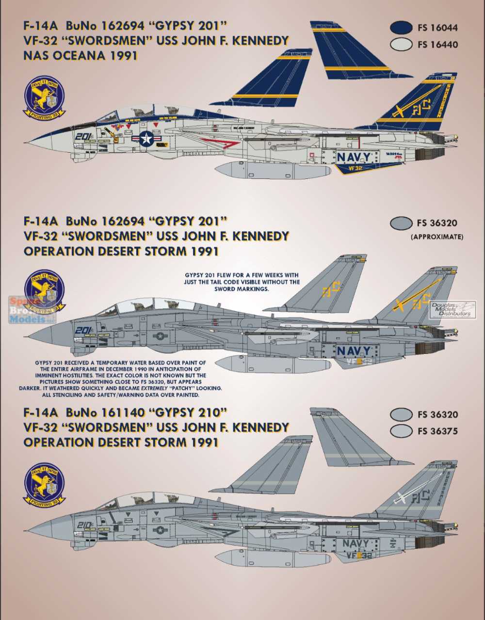 BMA48022 1:48 Bullseye Model Aviation Decals - F-14A Tomcat 'Fleet Tomcats  #1 Desert Storm'