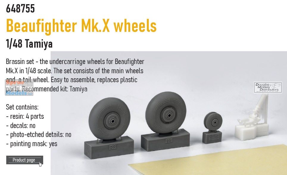 Eduard Brassin 1/48 scale Beaufighter Mk. X wheels in resin for Tamiya - 648755 Eduard Brassin 1/48 scale Beaufighter Mk. X wheels in resin for Tamiya - 648755