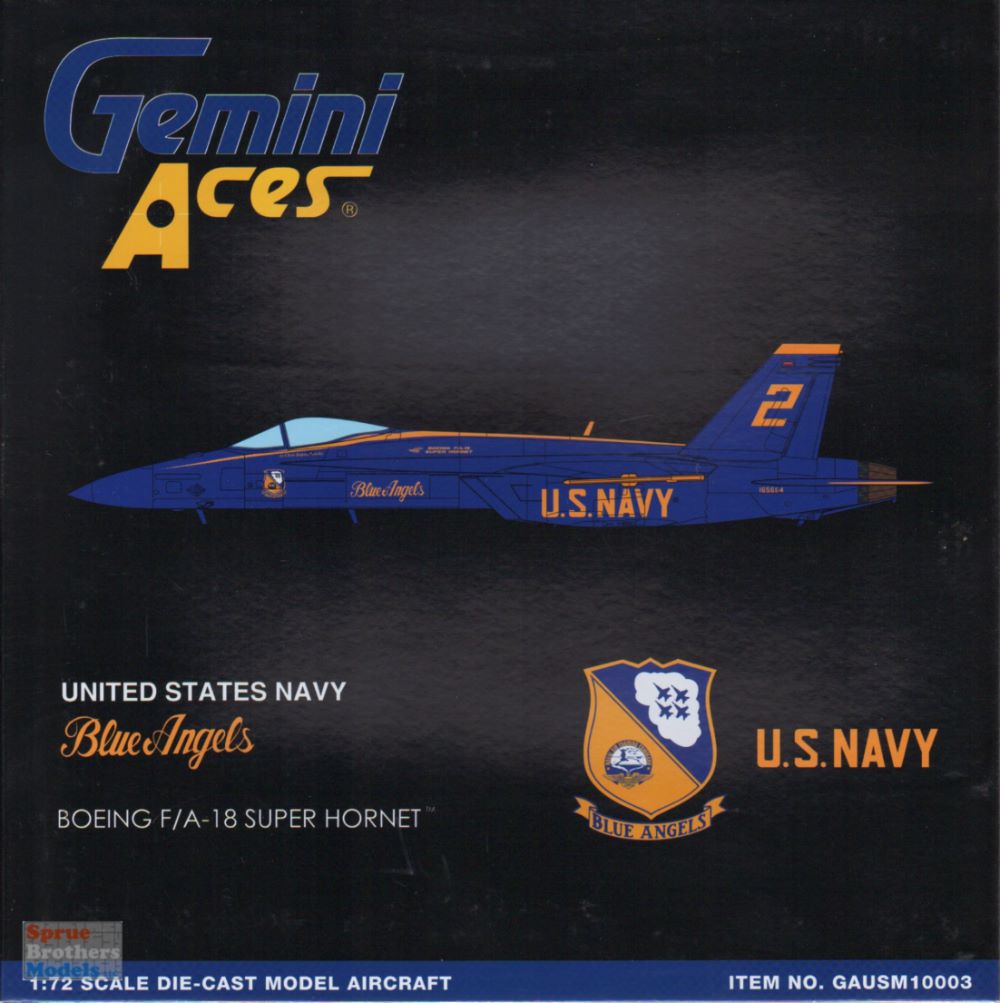GEMGA10003 1 72 Gemini Aces US Navy F 18F Super Hornet 165664 Blue Angels pre finished Sprue Brothers Models LLC
